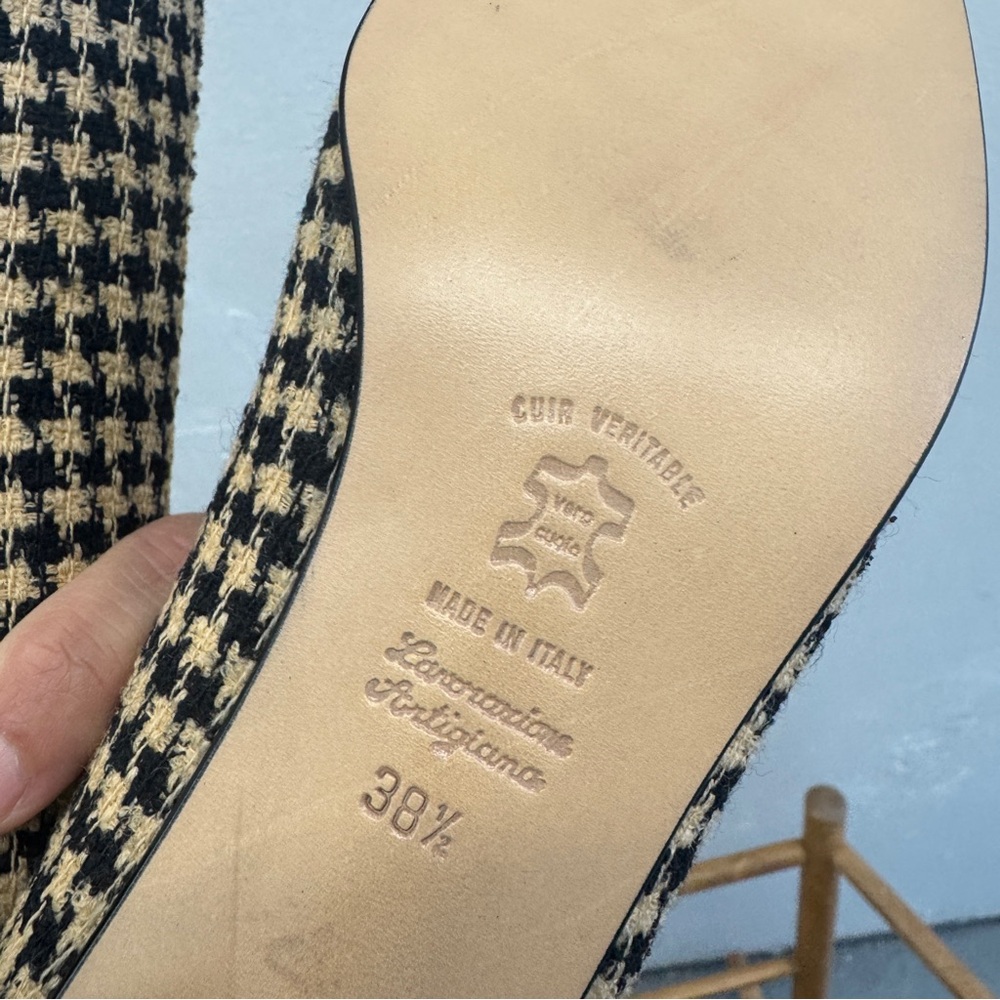 Vintage Galo Houndstooth Block Heel Pumps sz US8 EU38½ cream black tweed leather - Picture 5 of 10